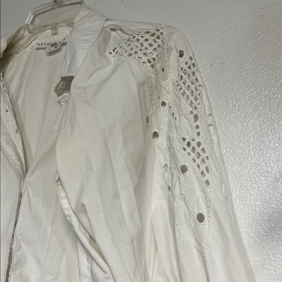 VERONICA BEARD WOMENS LILAH WHITE BUTTON DOWN EYELET BLOUSE SHIRT 2 - Picture 4 of 7